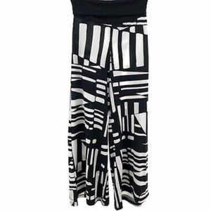 Analogy Sz Small Stretch Knit Wide Flare Yoga Pants Black White Print Pull On